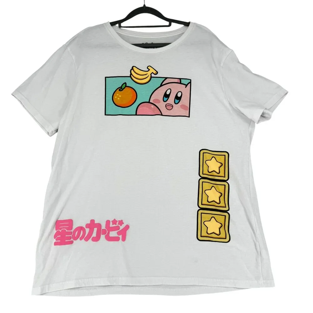 Nintendo Kirby Banana Graphic Shirt XL White Japanese Puffy Print Gamer Anime - Picture 2 of 10
